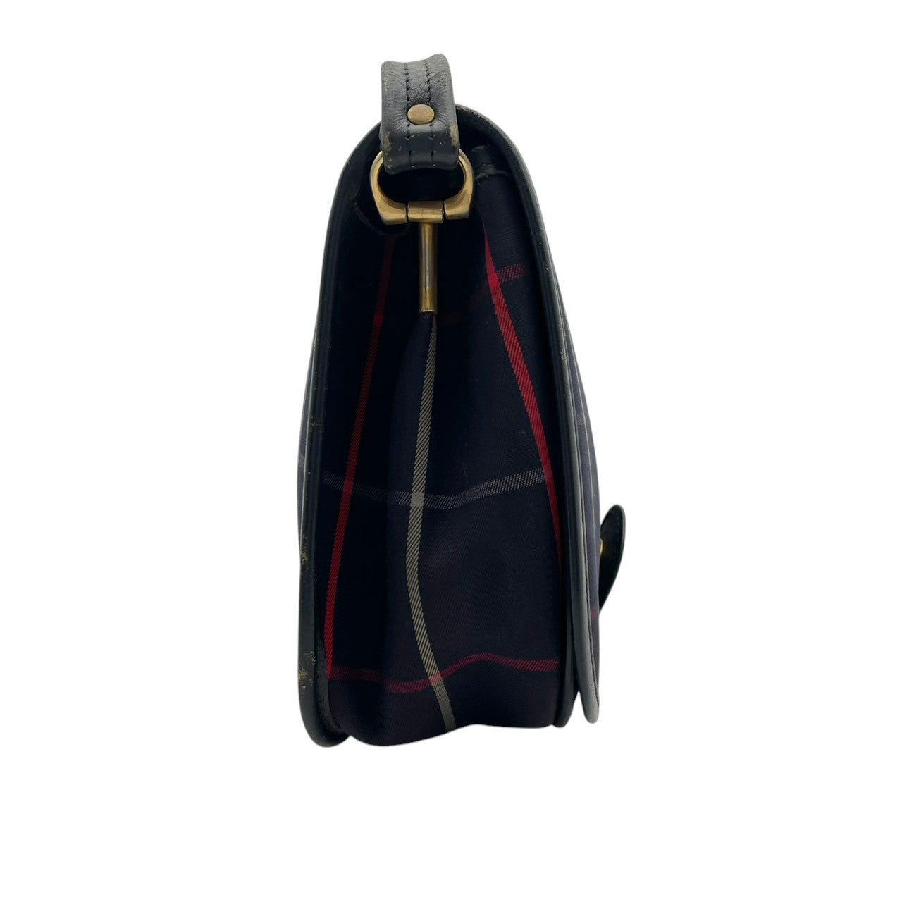 【良品】 バーバリー BURBERRY ショルダーバッグ キャンバス レザー 本革 ネイビー 紺 チェック柄 騎士ロゴ クロスボディ 斜め掛け 軽量 ヴィンテージ オールド エレガント レトロ お出かけ デイリー レディース 定番 人気 鞄 カバン S92