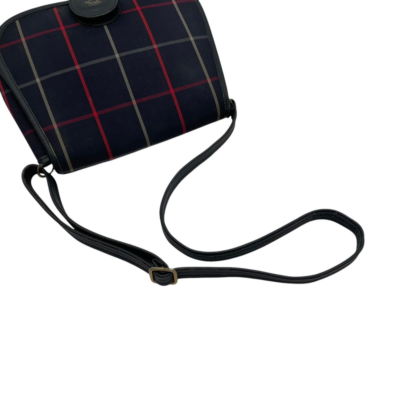 【良品】 バーバリー BURBERRY ショルダーバッグ キャンバス レザー 本革 ネイビー 紺 チェック柄 騎士ロゴ クロスボディ 斜め掛け 軽量 ヴィンテージ オールド エレガント レトロ お出かけ デイリー レディース 定番 人気 鞄 カバン S92