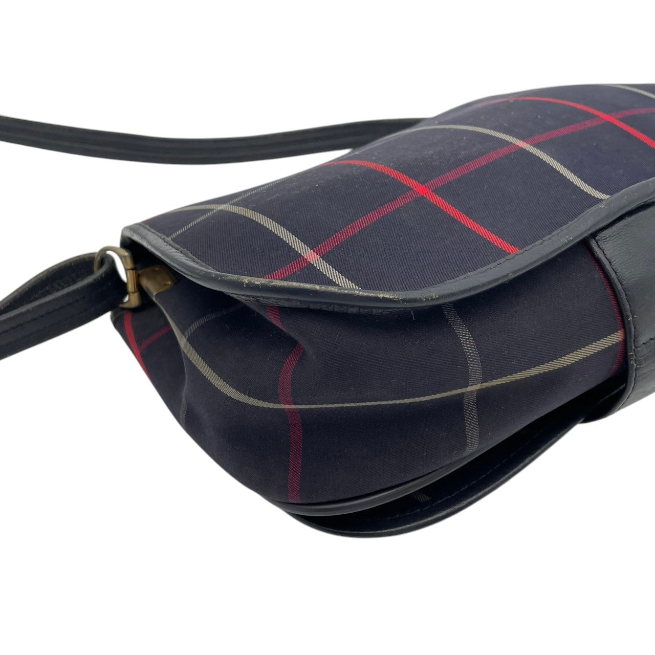 【良品】 バーバリー BURBERRY ショルダーバッグ キャンバス レザー 本革 ネイビー 紺 チェック柄 騎士ロゴ クロスボディ 斜め掛け 軽量 ヴィンテージ オールド エレガント レトロ お出かけ デイリー レディース 定番 人気 鞄 カバン S92