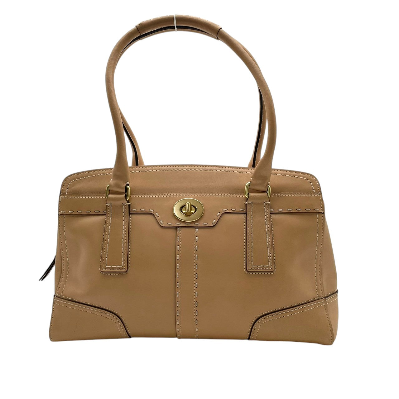 【美品】 コーチ COACH ハンドバッグ トートバッグ ハンプトンズ サッチェル レザー 本革 ベージュ ターンロック ゴールド金具 肩掛け 大容量 お出かけ デイリー エレガント 上品 通勤 通学 レディース 定番 S81