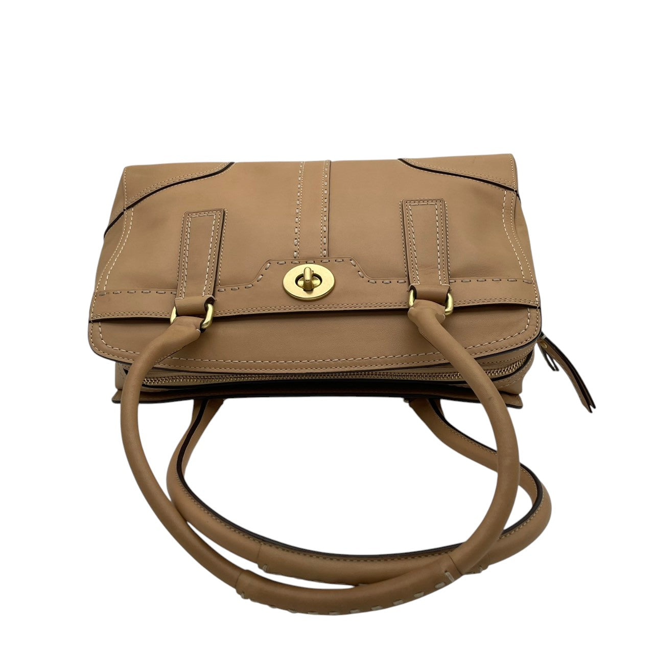 【美品】 コーチ COACH ハンドバッグ トートバッグ ハンプトンズ サッチェル レザー 本革 ベージュ ターンロック ゴールド金具 肩掛け 大容量 お出かけ デイリー エレガント 上品 通勤 通学 レディース 定番 S81