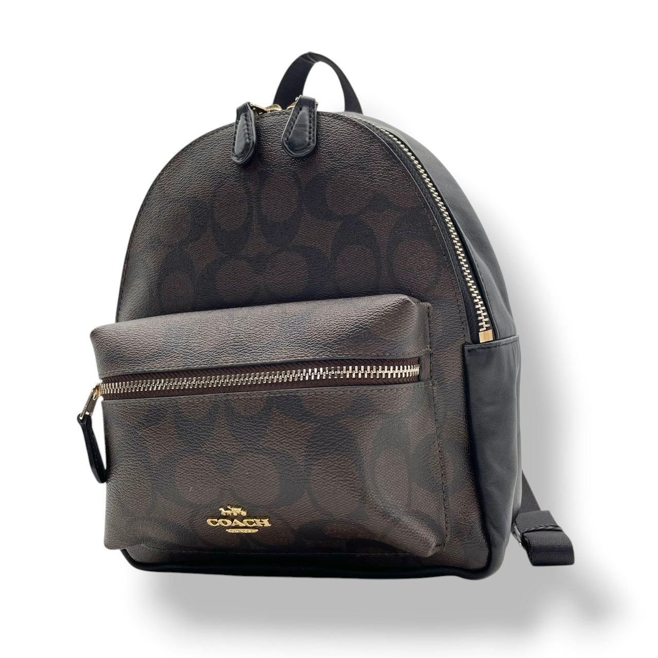 【美品】 コーチ COACH チャーリー バックパック シグネチャー キャンバス ブラウン 茶 ミニリュック コンパクト バックパック 通勤 通学 デイリー お出かけ レディース 定番 人気 鞄 S81