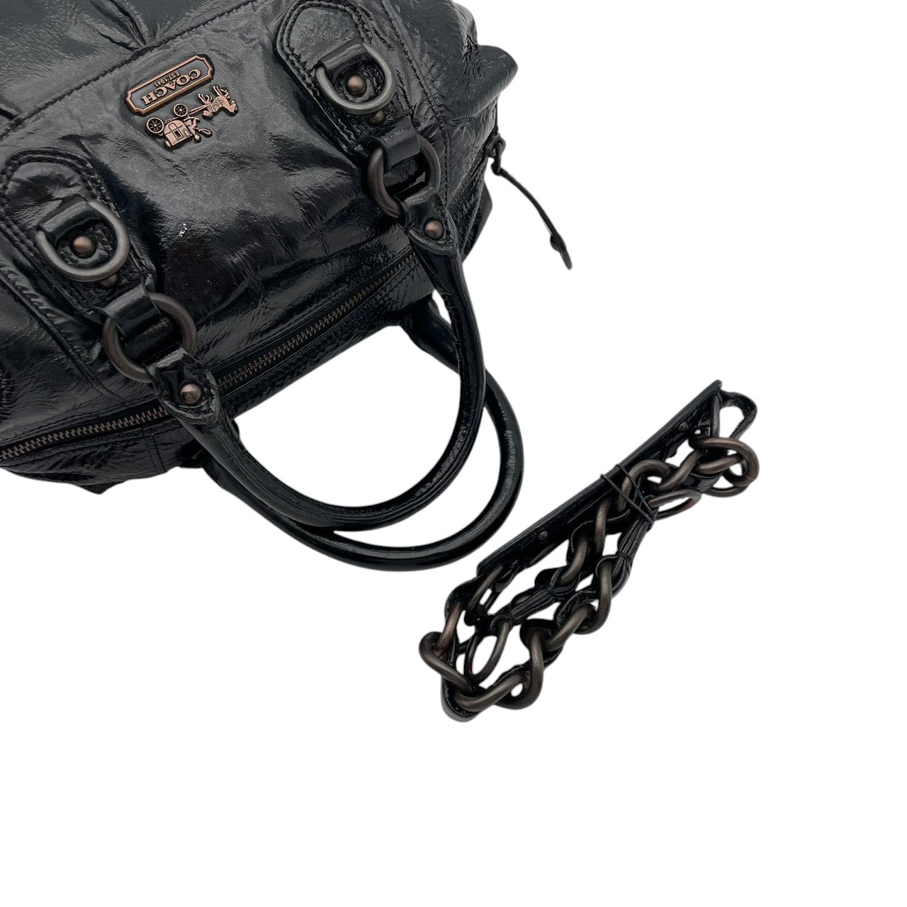 【美品】コーチ COACH マディソン パテント サブリナ ハンドバッグ 2WAY ショルダーバッグ 黒 ブラック エナメル レザー ターンロック ゴールド金具 大容量 肩掛け 斜め掛け エレガント 上品 通勤 通学 デイリー お出かけ レディース S81