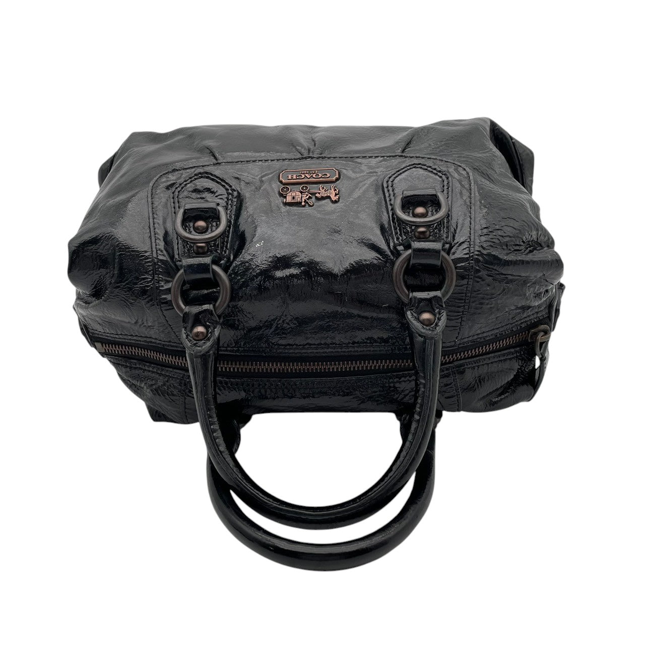 【美品】コーチ COACH マディソン パテント サブリナ ハンドバッグ 2WAY ショルダーバッグ 黒 ブラック エナメル レザー ターンロック ゴールド金具 大容量 肩掛け 斜め掛け エレガント 上品 通勤 通学 デイリー お出かけ レディース S81