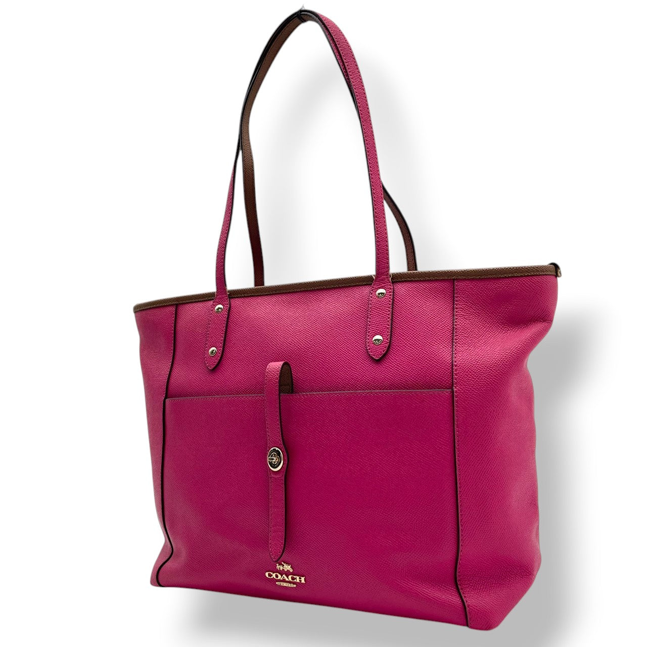 【良品】コーチ COACH シティー トート ウィズ ポーチ クロスグレイン レザー F59125 ピンク トートバッグ 大容量 A4収納 通勤 通学 デイリー お出かけ レディース 定番 人気 鞄 カバン S81