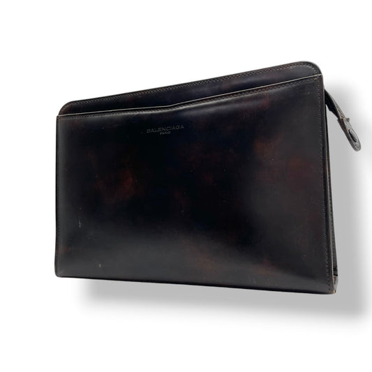 【良品】 バレンシアガ BALENCIAGA セカンドバッグ クラッチバッグ レザー 本革 ブラウン 茶 ゴールド金具 メンズ 紳士 ビジネス 通勤 出張 冠婚葬祭 フォーマル カジュアル デイリー お出かけ 上品 定番 人気 鞄 カバン S93