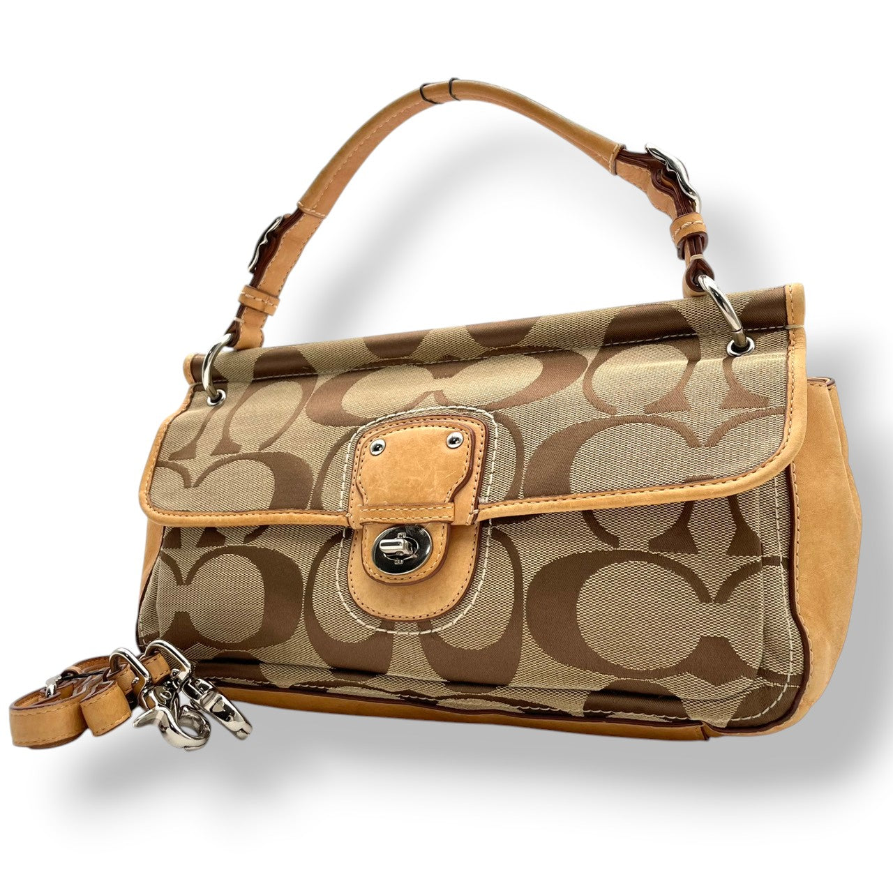 【良品】 コーチ COACH 19033 シグネチャー シティ ウィリス 2WAY ショルダーバッグ ハンドバッグ キャンバス レザー ベージュ 肩掛け 斜め掛け ターンロック レディース お出かけ エレガント カジュアル 定番 人気 鞄 カバン S82