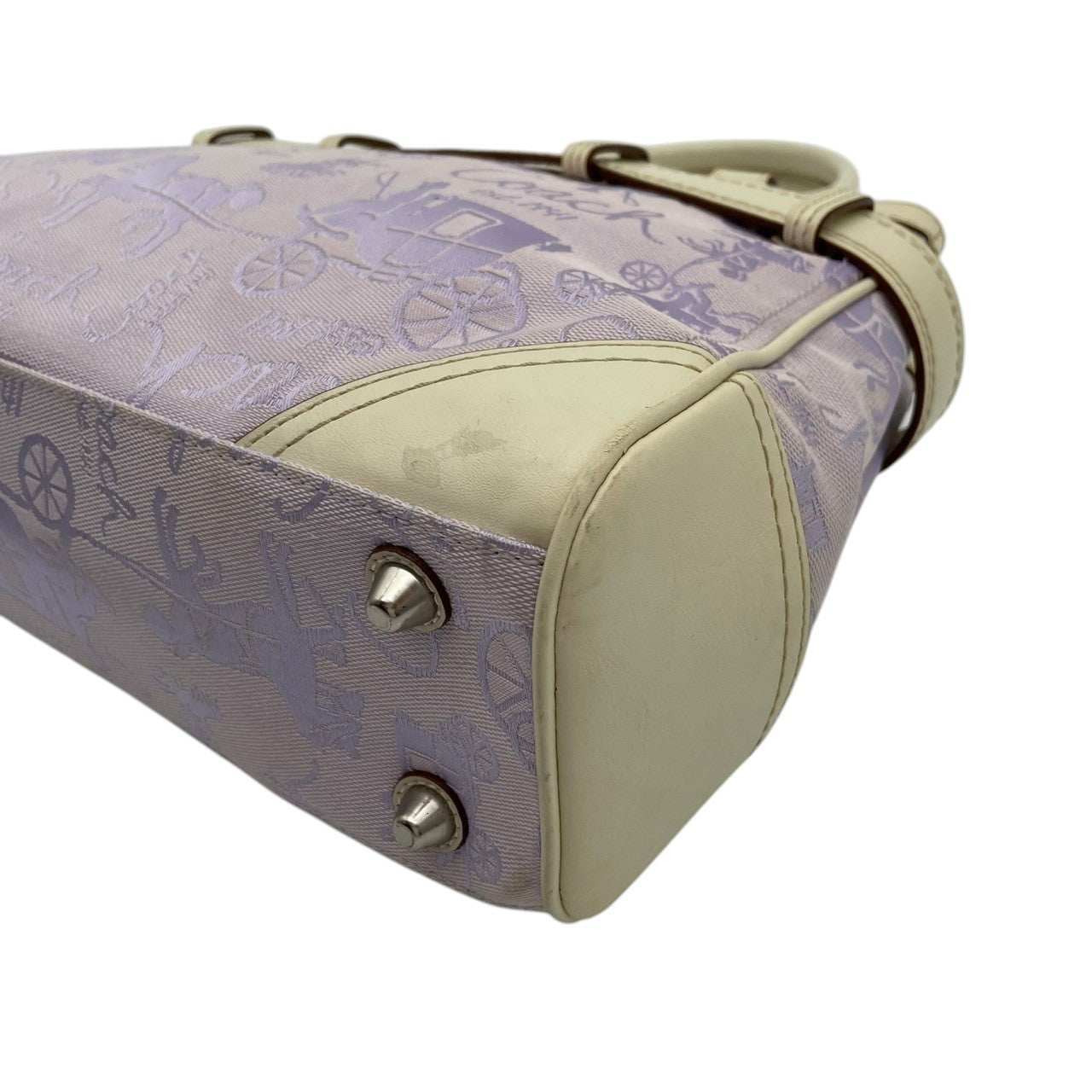 【美品】 コーチ COACH F14444 ホースアンドキャリッジ キャンバス レザー ライトパープル アイボリー ハンドバッグ トートバッグ 手提げ 肩掛け 普段使い デイリー お出かけ エレガント カジュアル 上品 レディース 定番 人気 鞄 S82