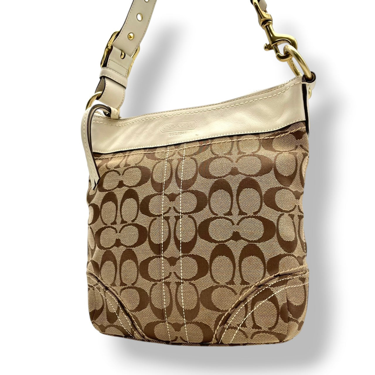 【良品】 コーチ COACH 10402 シグネチャー ショルダーバッグ キャンバス レザー ベージュ アイボリー クロスボディ 斜め掛け 肩掛け デイリー お出かけ エレガント カジュアル レディース 定番 人気 カバン 鞄 S82