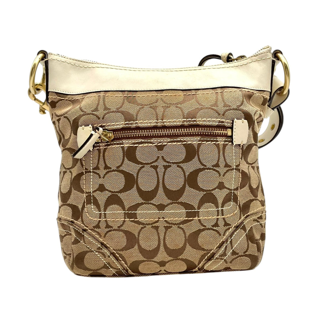 【良品】 コーチ COACH 10402 シグネチャー ショルダーバッグ キャンバス レザー ベージュ アイボリー クロスボディ 斜め掛け 肩掛け デイリー お出かけ エレガント カジュアル レディース 定番 人気 カバン 鞄 S82