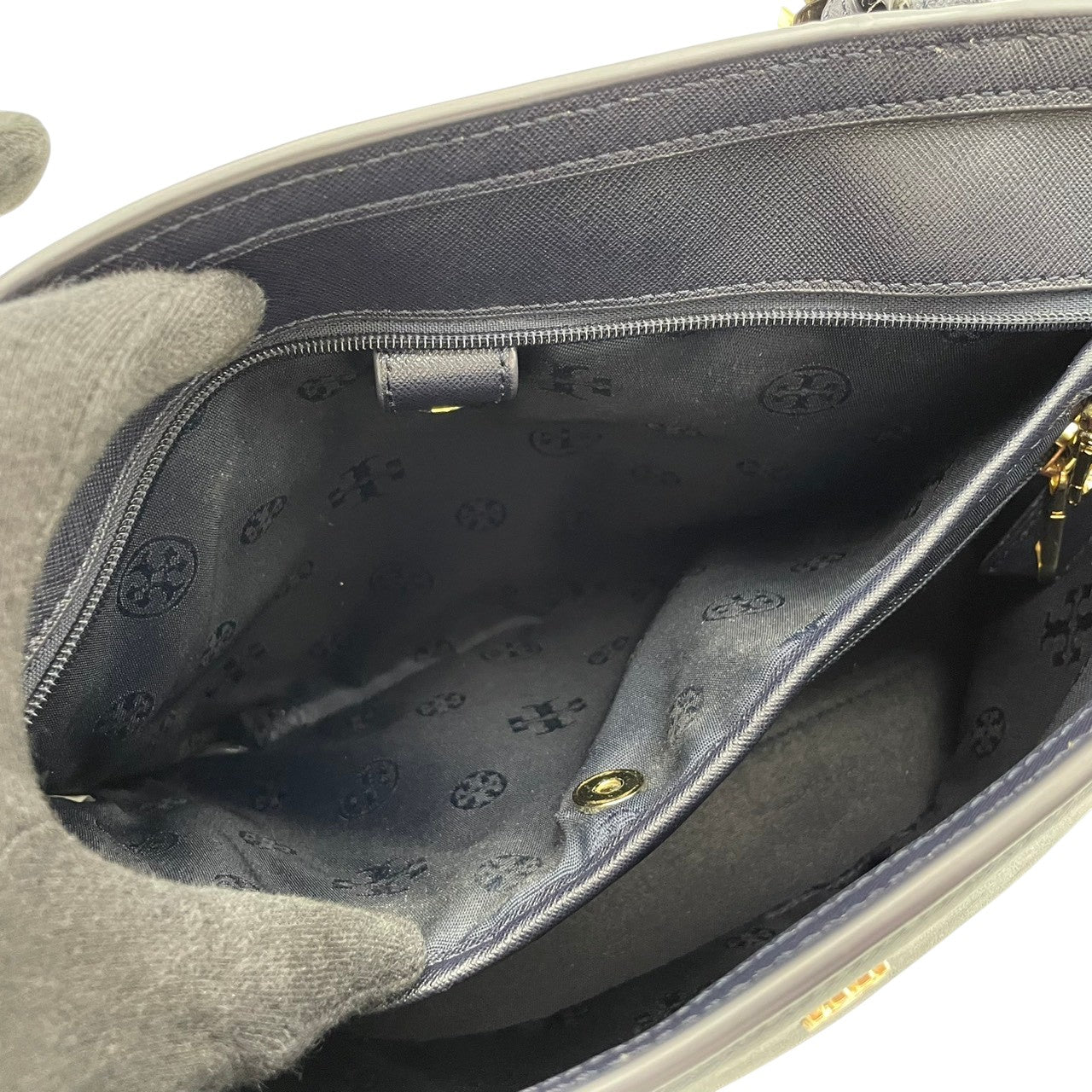 【美品】 トリーバーチ エマーソン トートバッグ キャンバス ファー ハンドバッグ ネイビー 紺 A4収納 通勤 通学 ビジネス デイリー お出かけ エレガント カジュアル 上品 レディース 定番 人気 鞄 カバン S78