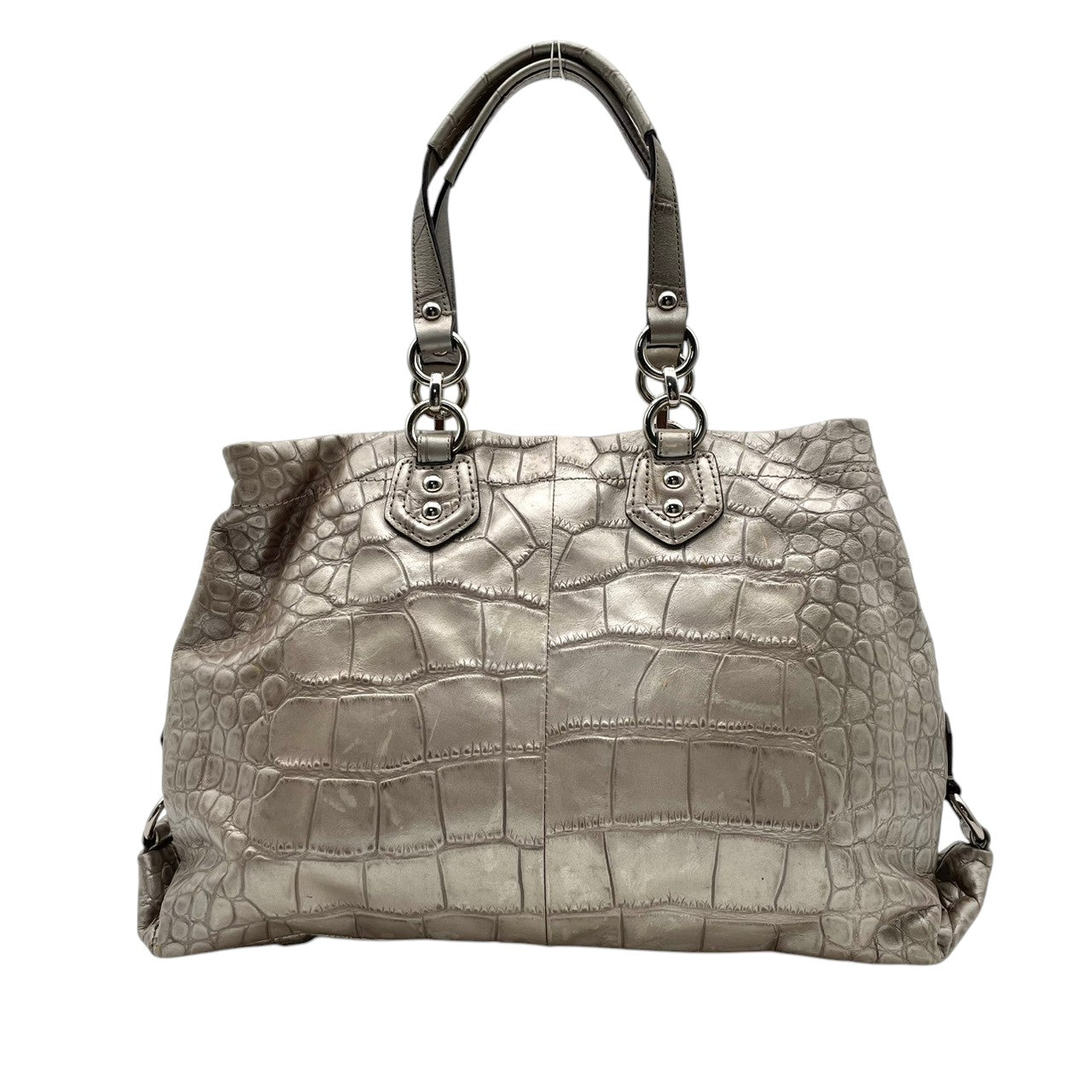 【良品】COACH コーチ アシュレイ エンボスド キャリーオール トートバッグ ハンドバッグ レザー シルバー 肩掛け 通勤 通学 大容量 エレガント レディース カジュアル フォーマル お出かけ デイリー 鞄 F20345 S20