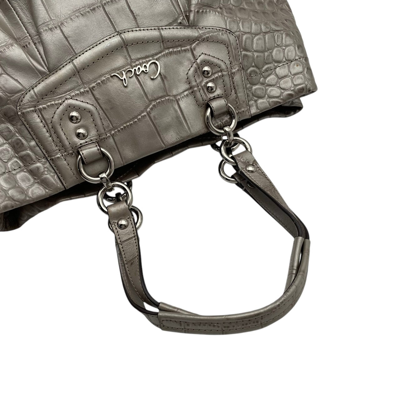 【良品】COACH コーチ アシュレイ エンボスド キャリーオール トートバッグ ハンドバッグ レザー シルバー 肩掛け 通勤 通学 大容量 エレガント レディース カジュアル フォーマル お出かけ デイリー 鞄 F20345 S20