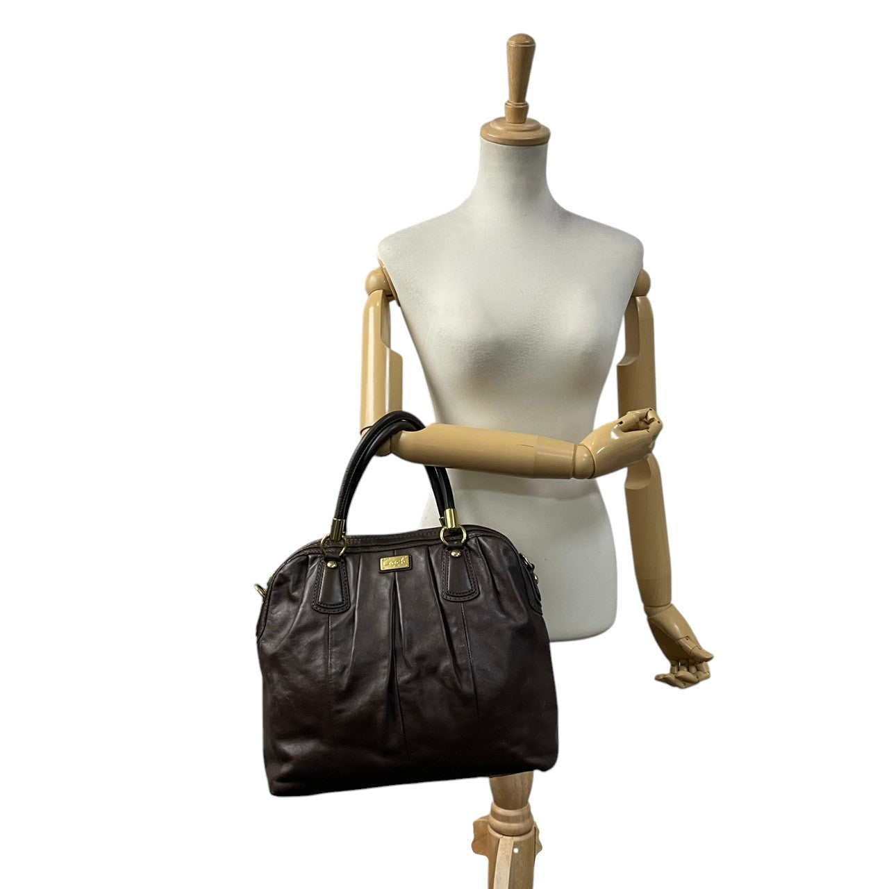 【良品】COACH コーチ クリスティン レザー プリーテッド サッチェル ハンドバッグ トートバッグ 肩掛け ブラウン 本革 高級感 ゴールド金具 通勤 通学 大容量 エレガント レディース カジュアル フォーマル お出かけ 15339 S58