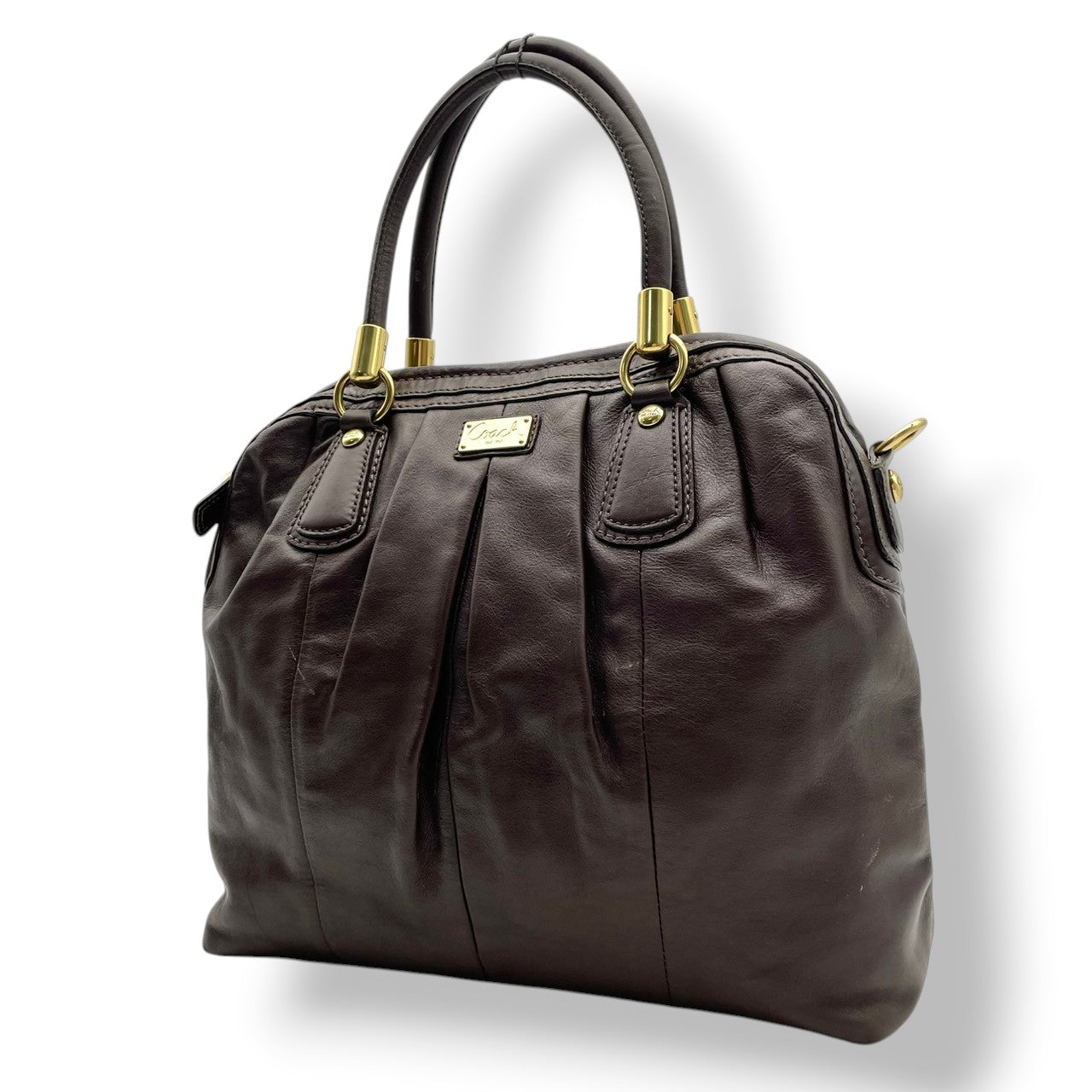 【良品】COACH コーチ クリスティン レザー プリーテッド サッチェル ハンドバッグ トートバッグ 肩掛け ブラウン 本革 高級感 ゴールド金具 通勤 通学 大容量 エレガント レディース カジュアル フォーマル お出かけ 15339 S58