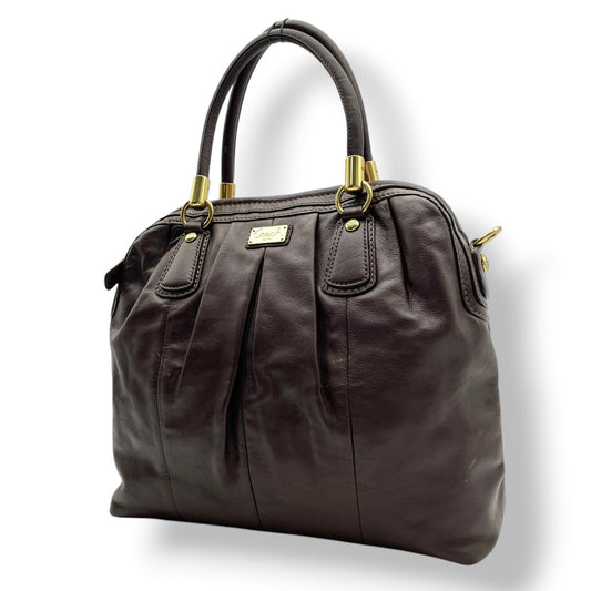 【良品】COACH コーチ クリスティン レザー プリーテッド サッチェル ハンドバッグ トートバッグ 肩掛け ブラウン 本革 高級感 ゴールド金具 通勤 通学 大容量 エレガント レディース カジュアル フォーマル お出かけ 15339 S58