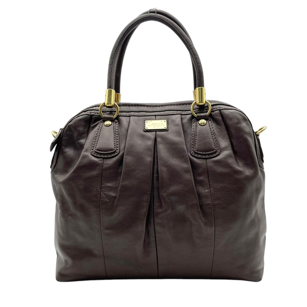 【良品】COACH コーチ クリスティン レザー プリーテッド サッチェル ハンドバッグ トートバッグ 肩掛け ブラウン 本革 高級感 ゴールド金具 通勤 通学 大容量 エレガント レディース カジュアル フォーマル お出かけ 15339 S58