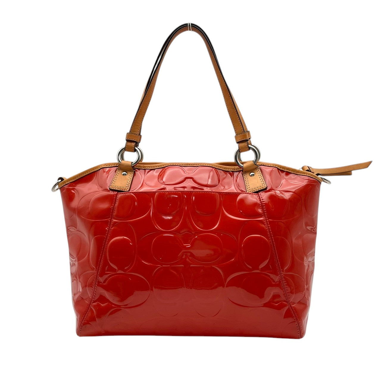 【良品】COACH コーチ ペイトン エンボスド パテント トートバッグ ハンドバッグ エナメル レザー オレンジ 肩掛け 通勤 通学 大容量 エレガント レディース カジュアル フォーマル お出かけ デイリー 鞄 上品 F20028 S58