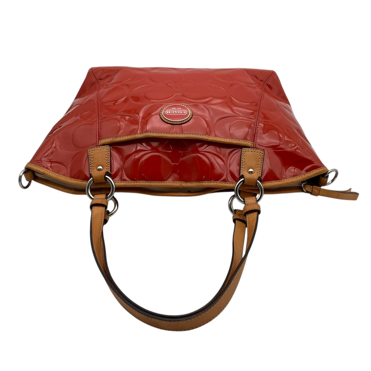 【良品】COACH コーチ ペイトン エンボスド パテント トートバッグ ハンドバッグ エナメル レザー オレンジ 肩掛け 通勤 通学 大容量 エレガント レディース カジュアル フォーマル お出かけ デイリー 鞄 上品 F20028 S58