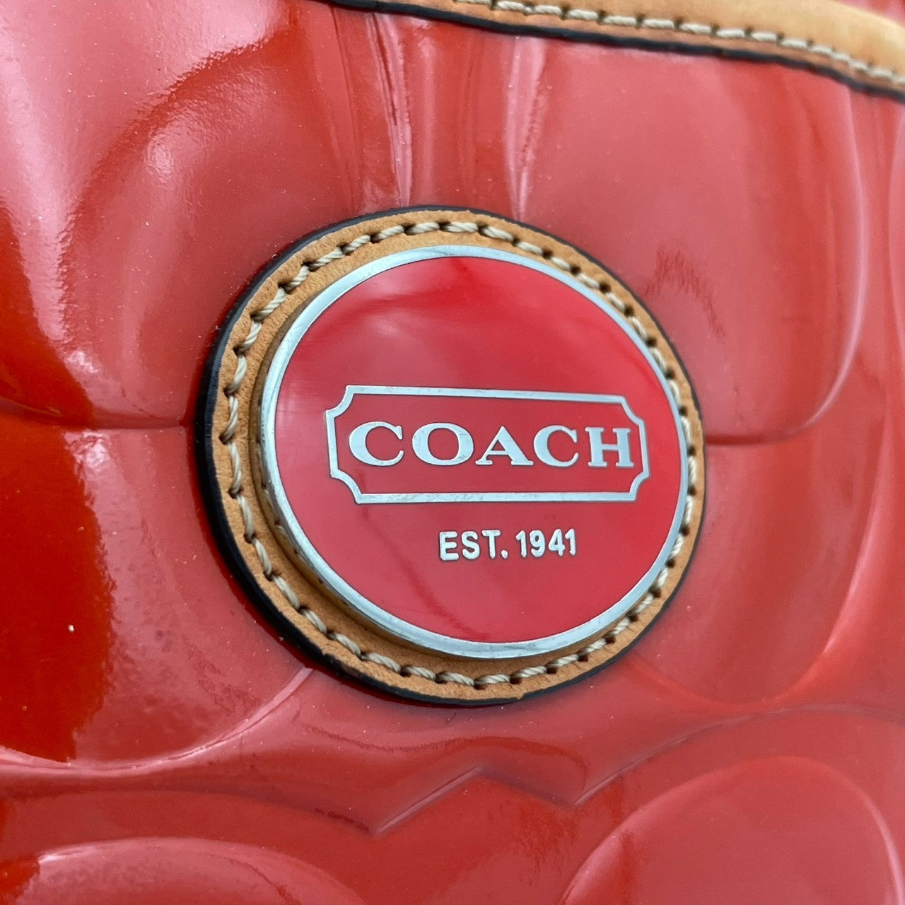【良品】COACH コーチ ペイトン エンボスド パテント トートバッグ ハンドバッグ エナメル レザー オレンジ 肩掛け 通勤 通学 大容量 エレガント レディース カジュアル フォーマル お出かけ デイリー 鞄 上品 F20028 S58