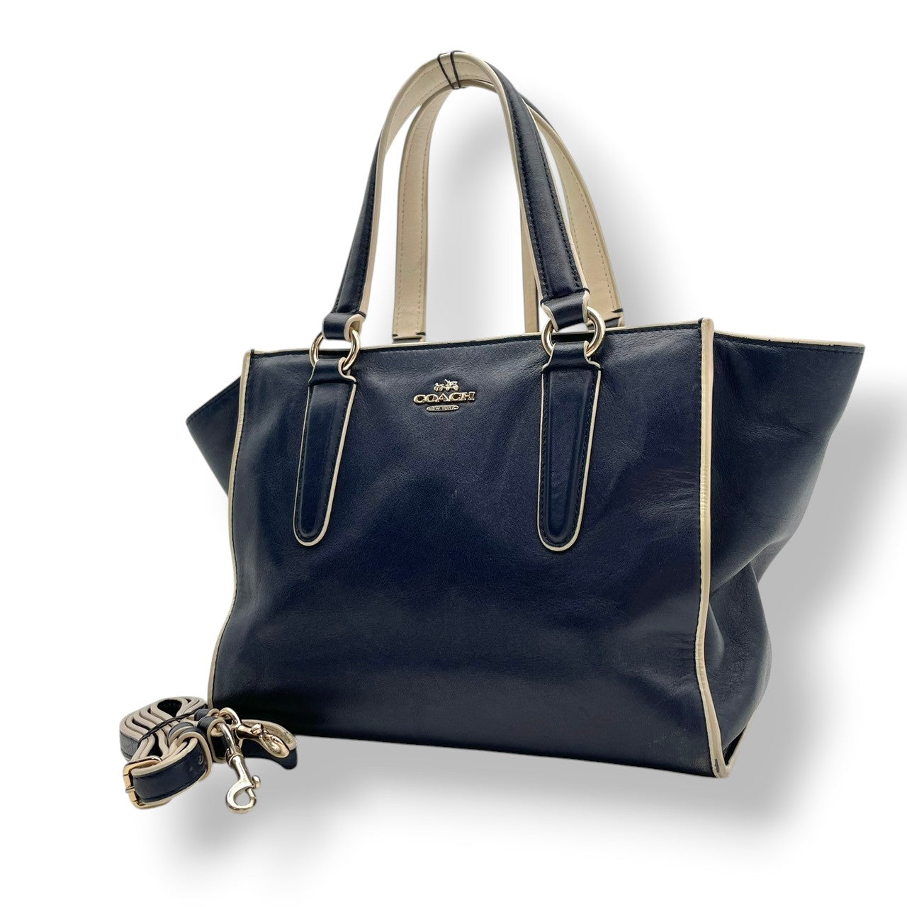 【良品】COACH コーチ クロスビー キャリーオール 2WAY ハンドバッグ ショルダーバッグ レザー ネイビー 肩掛け 斜め掛け クロスボディ 通勤 通学 エレガント レディース カジュアル フォーマル お出かけ デイリー 鞄 上品 S58