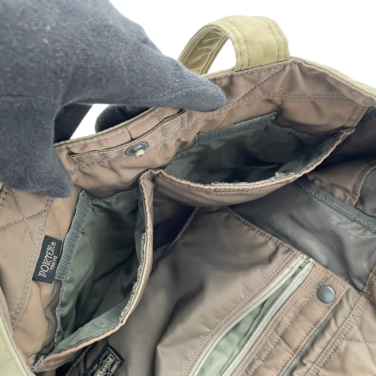 【良品】PORTER ポーター CREAM クリーム トートバッグ ハンドバッグ ナイロン 軽量 カーキグリーン 緑 吉田カバン 肩掛け A4収納 大容量 通勤 通学 旅行 シンプル 無地 メンズ レディース ユニセックス カジュアル デイリー 鞄 S65