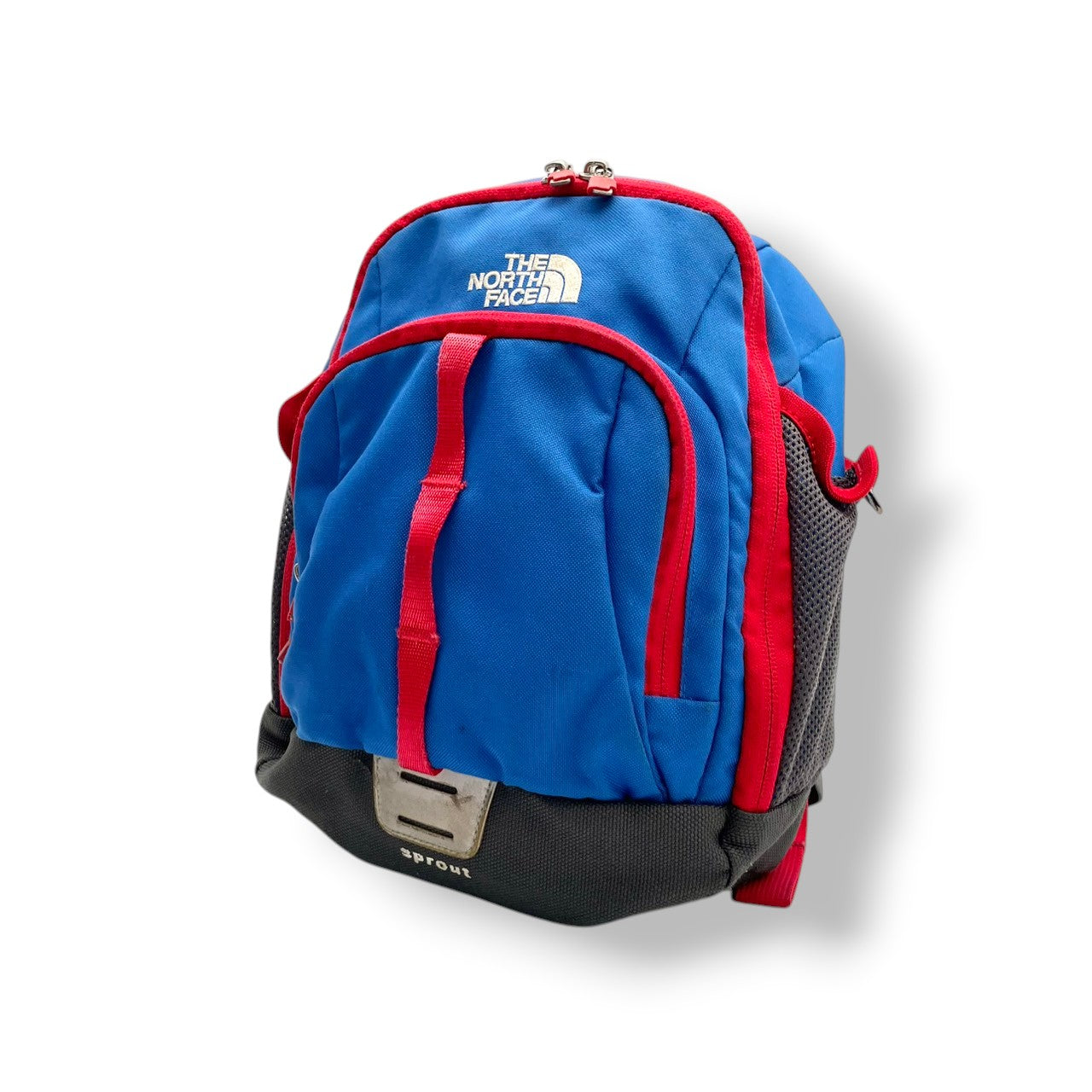 【良品】ザ・ノースフェイス スプラウト キッズ用 ミニリュック・デイパック バックパック ブルー レッド ナイロン 子供用 遠足 お出かけ 通園 鞄 アウトドア 軽量 丈夫 人気 幼児 小学生 収納 コンパクト 小型 ロゴ S65
