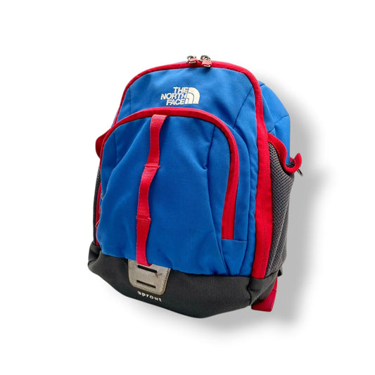 【良品】ザ・ノースフェイス スプラウト キッズ用 ミニリュック・デイパック バックパック ブルー レッド ナイロン 子供用 遠足 お出かけ 通園 鞄 アウトドア 軽量 丈夫 人気 幼児 小学生 収納 コンパクト 小型 ロゴ S65