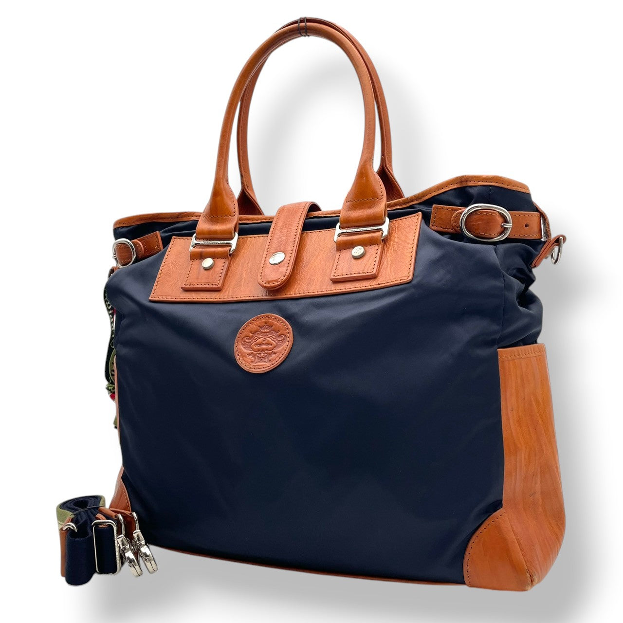 【美品】オロビアンコ ワンダラ トートバッグ ビジネスバッグ 2WAY ショルダーバッグ ナイロン レザー ネイビー 茶 A4収納 メンズ 通勤 通学 大容量 カジュアル 仕事用 出張 旅行 高級感 上品 おしゃれ 人気 かばん 鞄 S70