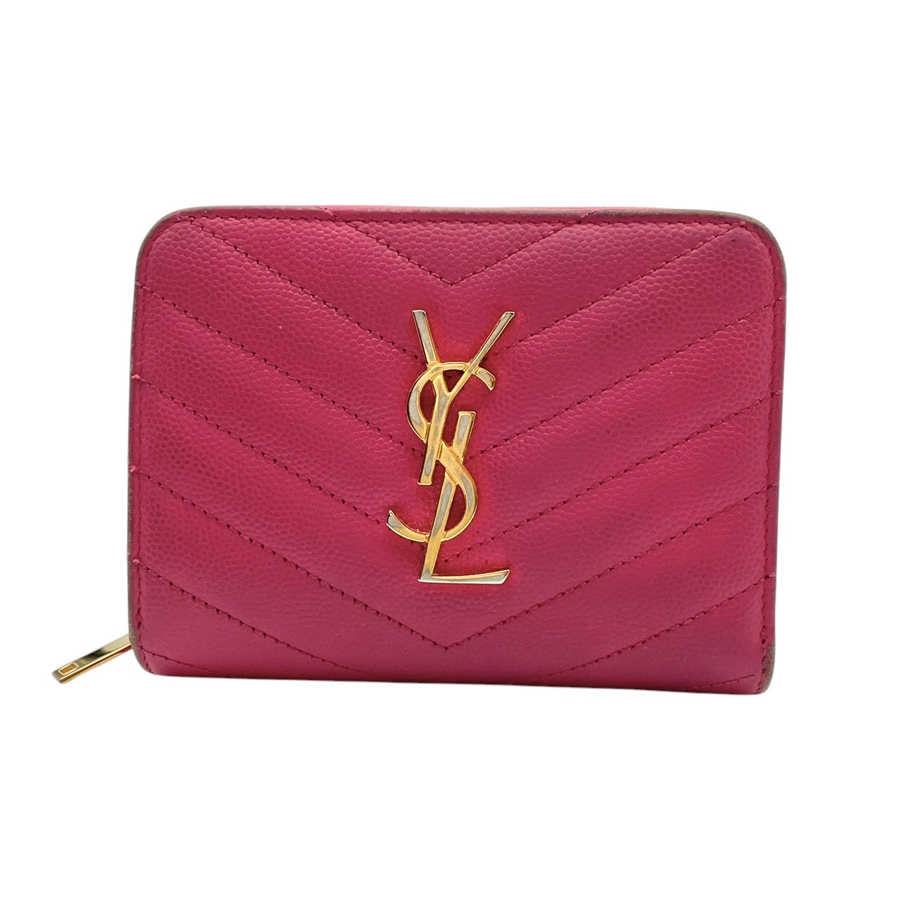 【良品】サンローラン モノグラム コンパクト ジップウォレット 二つ折り財布 ピンク レザー キルティング YSL ロゴ 金具 ミニ財布 レディース 人気 定番 シンプル 可愛い おしゃれ 大人可愛い プレゼント ブランド財布 収納力 小銭入れ 丈夫 M3