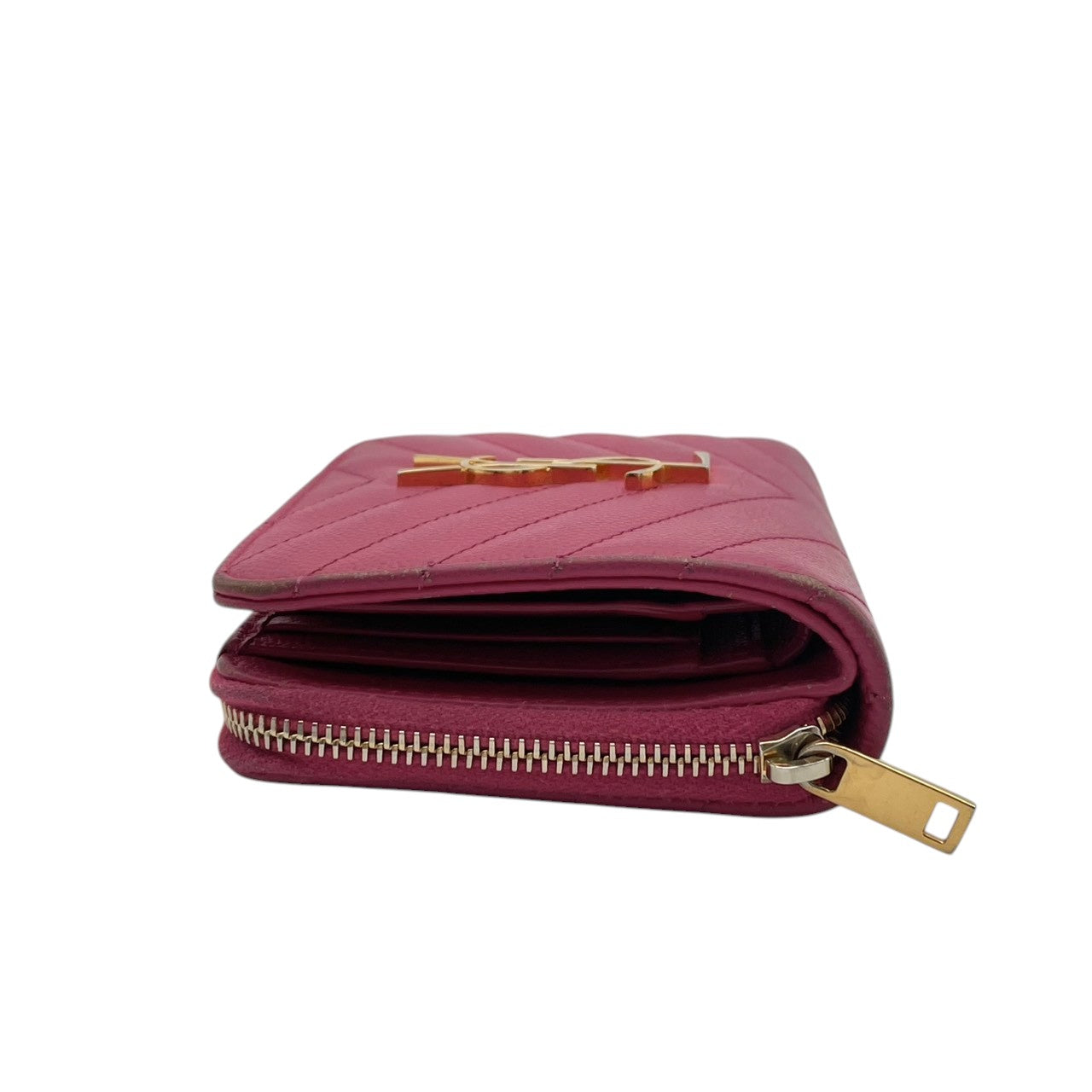 【良品】サンローラン モノグラム コンパクト ジップウォレット 二つ折り財布 ピンク レザー キルティング YSL ロゴ 金具 ミニ財布 レディース 人気 定番 シンプル 可愛い おしゃれ 大人可愛い プレゼント ブランド財布 収納力 小銭入れ 丈夫 M3