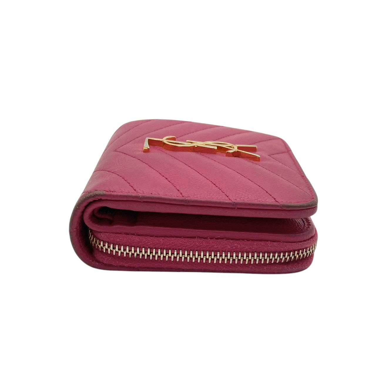 【良品】サンローラン モノグラム コンパクト ジップウォレット 二つ折り財布 ピンク レザー キルティング YSL ロゴ 金具 ミニ財布 レディース 人気 定番 シンプル 可愛い おしゃれ 大人可愛い プレゼント ブランド財布 収納力 小銭入れ 丈夫 M3
