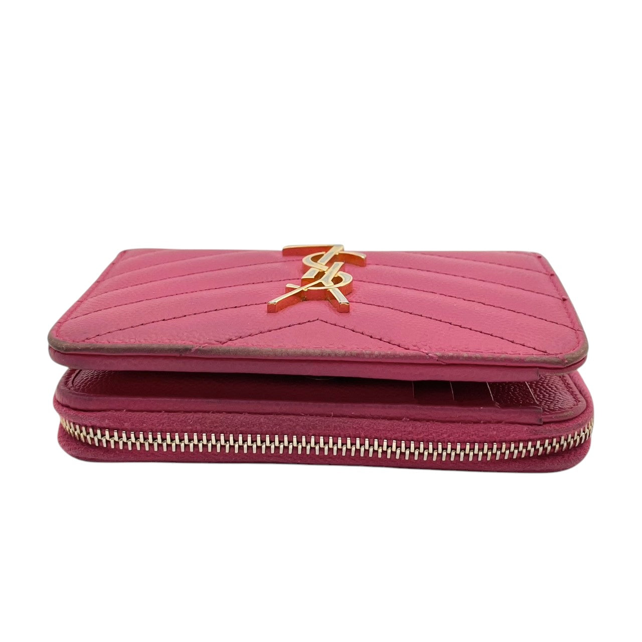 【良品】サンローラン モノグラム コンパクト ジップウォレット 二つ折り財布 ピンク レザー キルティング YSL ロゴ 金具 ミニ財布 レディース 人気 定番 シンプル 可愛い おしゃれ 大人可愛い プレゼント ブランド財布 収納力 小銭入れ 丈夫 M3