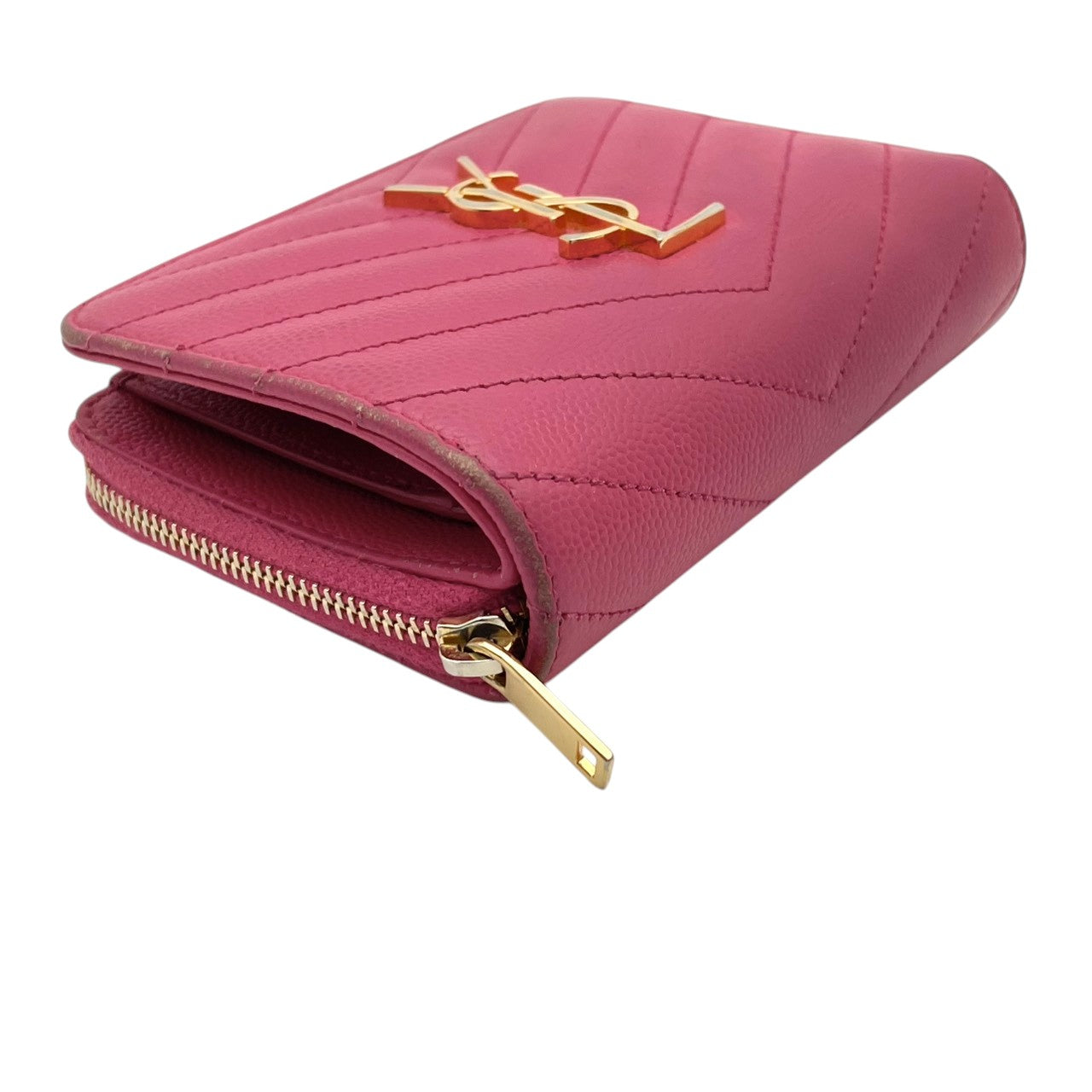 【良品】サンローラン モノグラム コンパクト ジップウォレット 二つ折り財布 ピンク レザー キルティング YSL ロゴ 金具 ミニ財布 レディース 人気 定番 シンプル 可愛い おしゃれ 大人可愛い プレゼント ブランド財布 収納力 小銭入れ 丈夫 M3