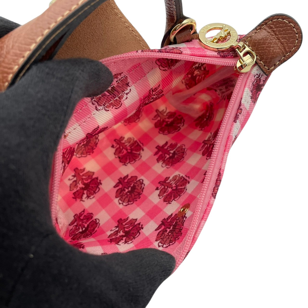 【極美品】ロンシャン ル・プリアージュ コレクション XS ポーチ 2WAY ショルダーバッグ ハンドバッグ ギンガムチェック ピンク ナイロン レザー ミニバッグ ポシェット クロスボディ 旅行 お出かけ デイリー 人気 ブランド おしゃれ 希少 S91