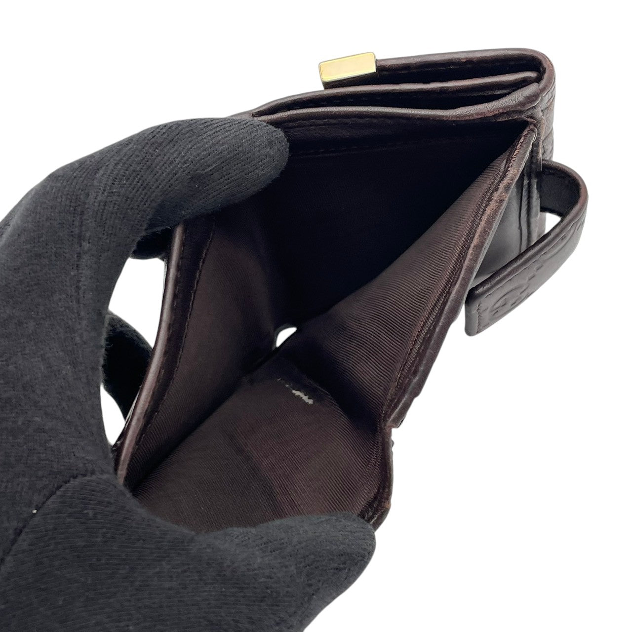 【良品】グッチ 財布 二つ折り Wホック グッチシマ レザー ダークブラウン 茶 コンパクト レディース メンズ 人気 定番 ブランド ビジネス カジュアル エレガント 高級感 普段使い お出かけ 旅行 ギフト プレゼント 贈り物 ミニ ウォレット W2