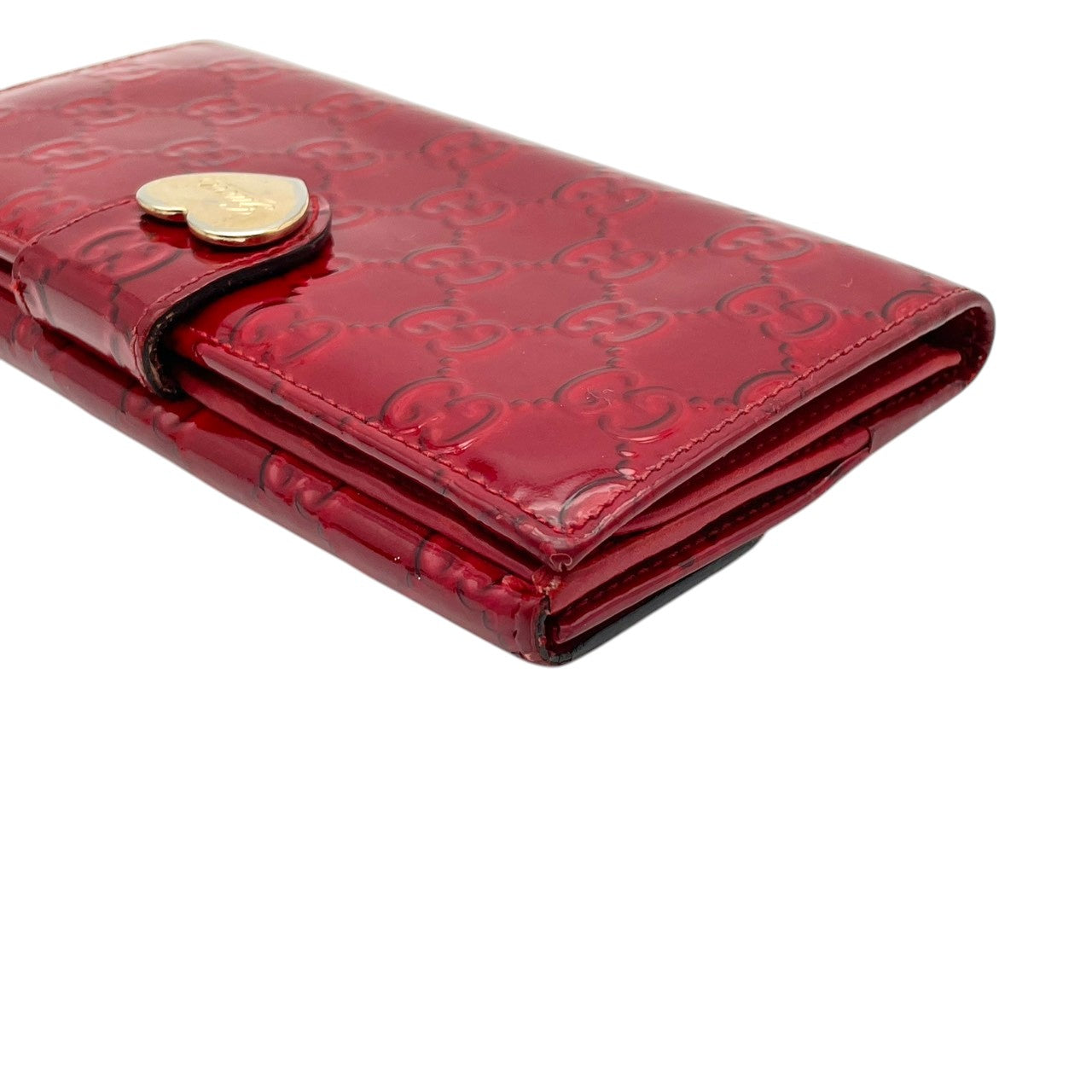 【良品】グッチ ラブリーハート グッチシマ パテントレザー Wホック 長財布 ワインレッド 赤 ゴールド金具 二つ折り レディース メンズ 人気 定番 ブランド ビジネス カジュアル エレガント 高級感 普段使い お出かけ ギフト プレゼント 贈り物 W2