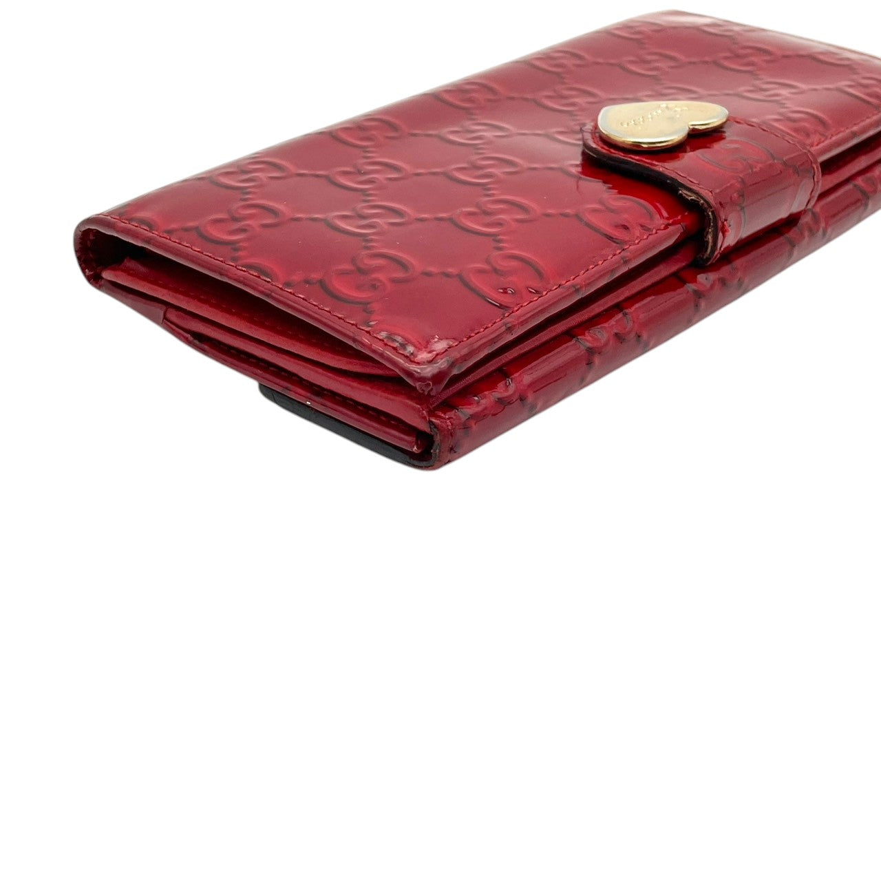 【良品】グッチ ラブリーハート グッチシマ パテントレザー Wホック 長財布 ワインレッド 赤 ゴールド金具 二つ折り レディース メンズ 人気 定番 ブランド ビジネス カジュアル エレガント 高級感 普段使い お出かけ ギフト プレゼント 贈り物 W2