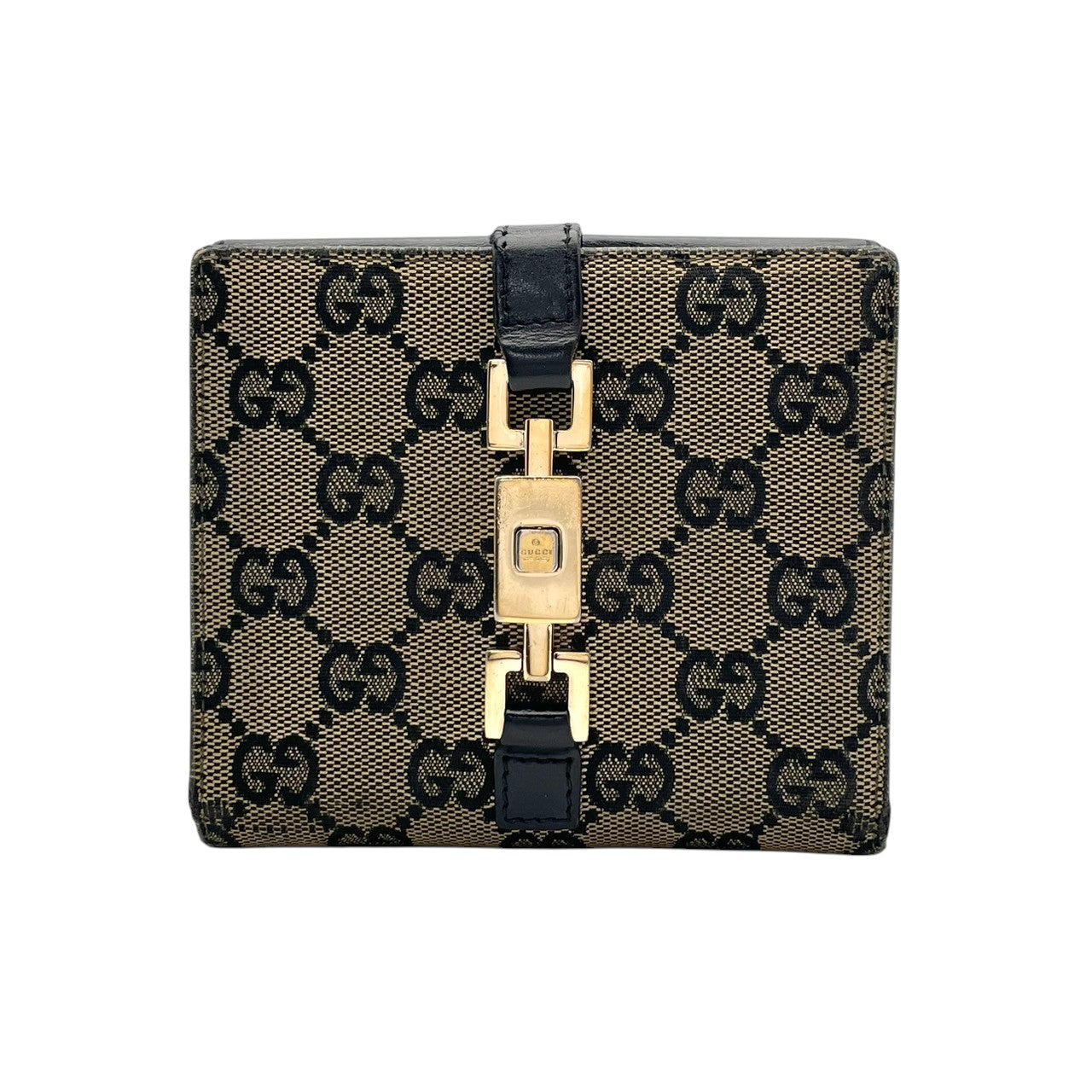 【良品】グッチ ジャッキー GGキャンバス 二つ折り財布 コンパクトウォレット ベージュ ブラック レザー レディース 人気 定番 ブランド ビジネス カジュアル 上品 エレガント 高級感 普段使い お出かけ 旅行 ギフト プレゼント 希少 W3