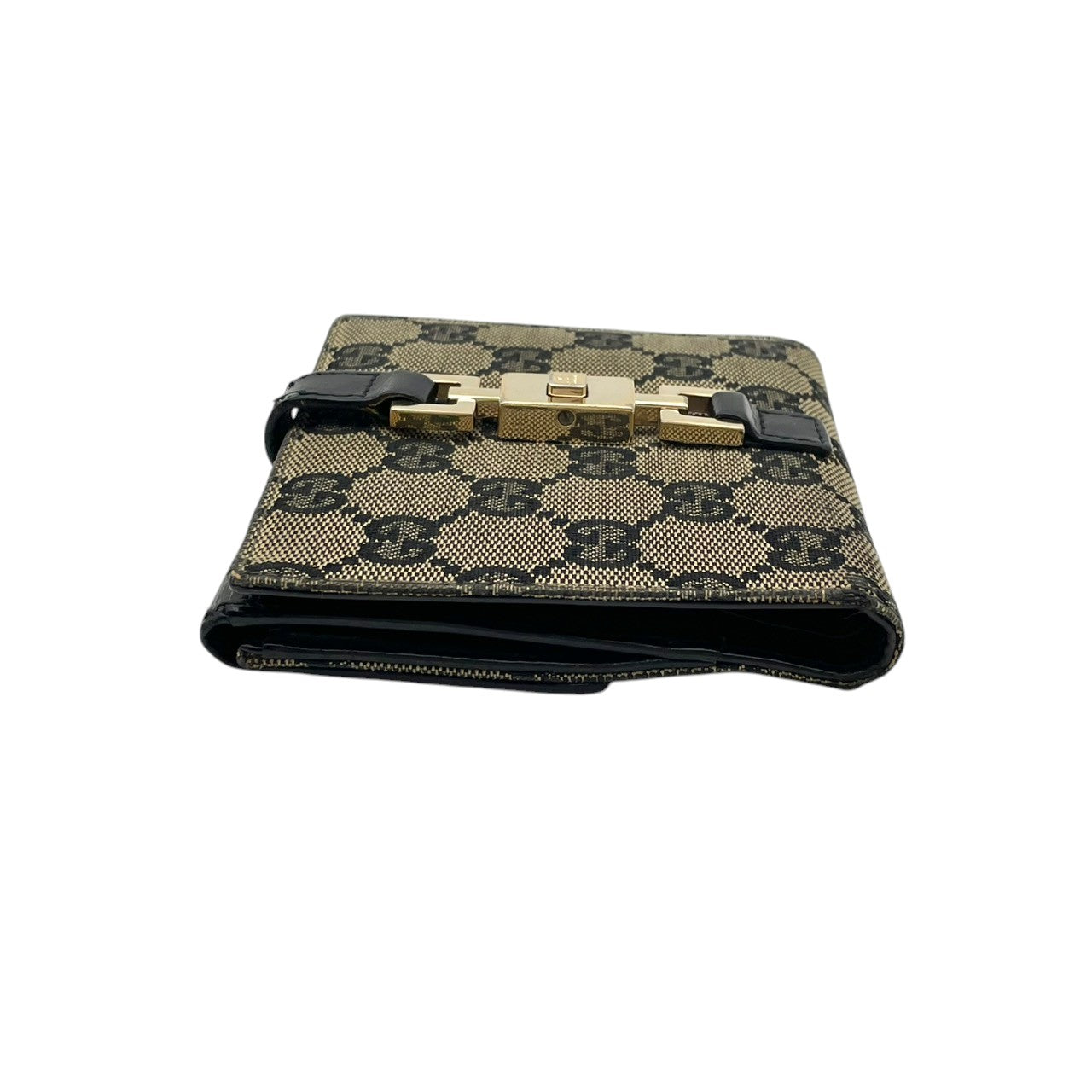 【良品】グッチ ジャッキー GGキャンバス 二つ折り財布 コンパクトウォレット ベージュ ブラック レザー レディース 人気 定番 ブランド ビジネス カジュアル 上品 エレガント 高級感 普段使い お出かけ 旅行 ギフト プレゼント 希少 W3