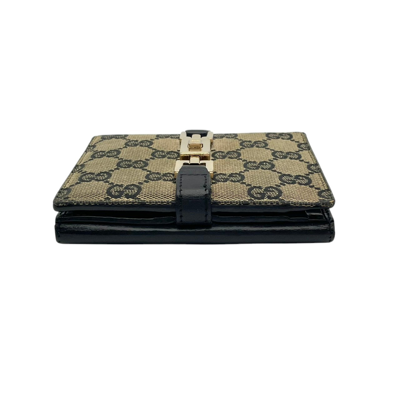 【良品】グッチ ジャッキー GGキャンバス 二つ折り財布 コンパクトウォレット ベージュ ブラック レザー レディース 人気 定番 ブランド ビジネス カジュアル 上品 エレガント 高級感 普段使い お出かけ 旅行 ギフト プレゼント 希少 W3