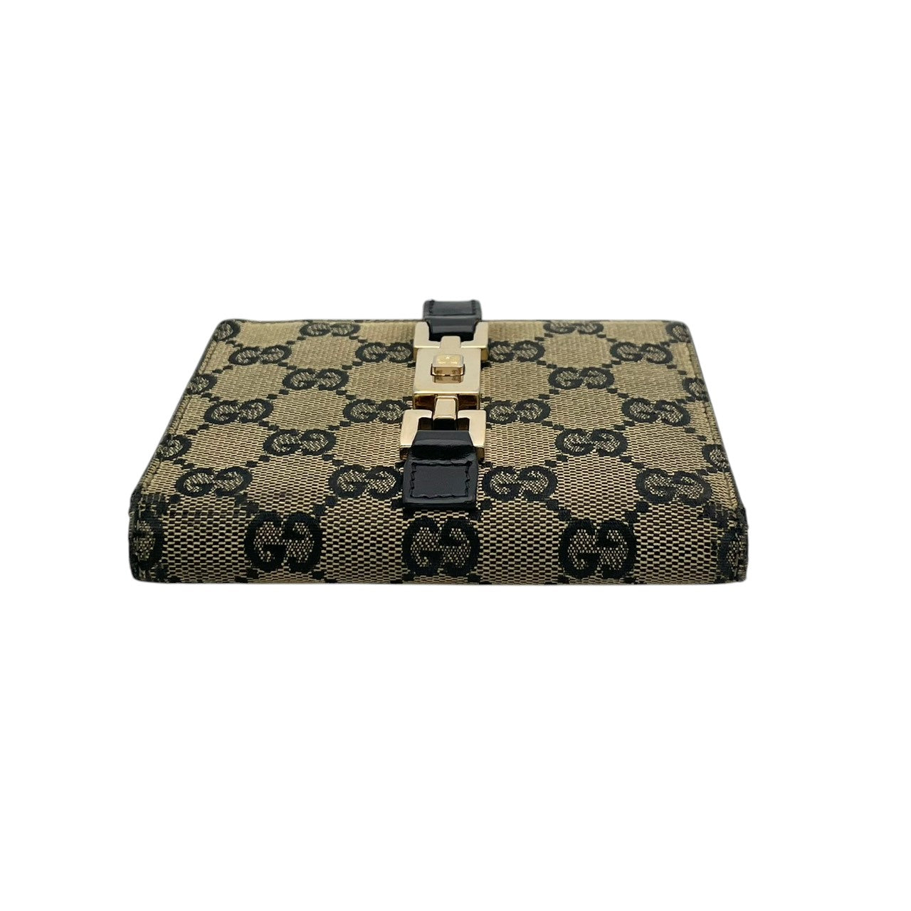 【良品】グッチ ジャッキー GGキャンバス 二つ折り財布 コンパクトウォレット ベージュ ブラック レザー レディース 人気 定番 ブランド ビジネス カジュアル 上品 エレガント 高級感 普段使い お出かけ 旅行 ギフト プレゼント 希少 W3