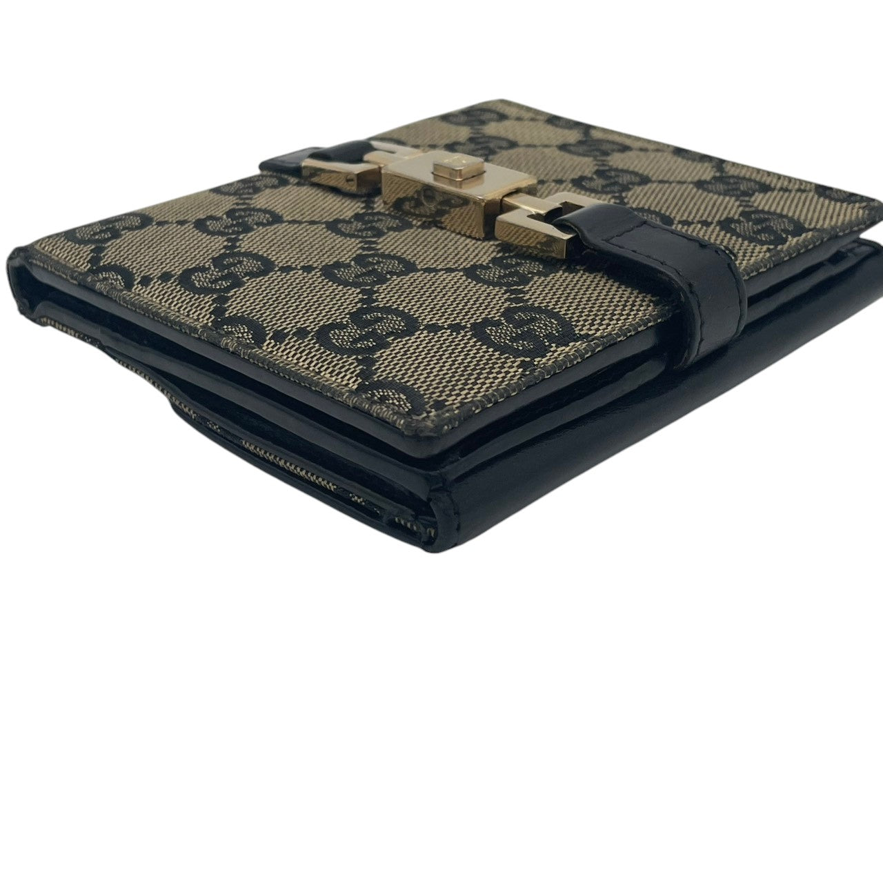 【良品】グッチ ジャッキー GGキャンバス 二つ折り財布 コンパクトウォレット ベージュ ブラック レザー レディース 人気 定番 ブランド ビジネス カジュアル 上品 エレガント 高級感 普段使い お出かけ 旅行 ギフト プレゼント 希少 W3
