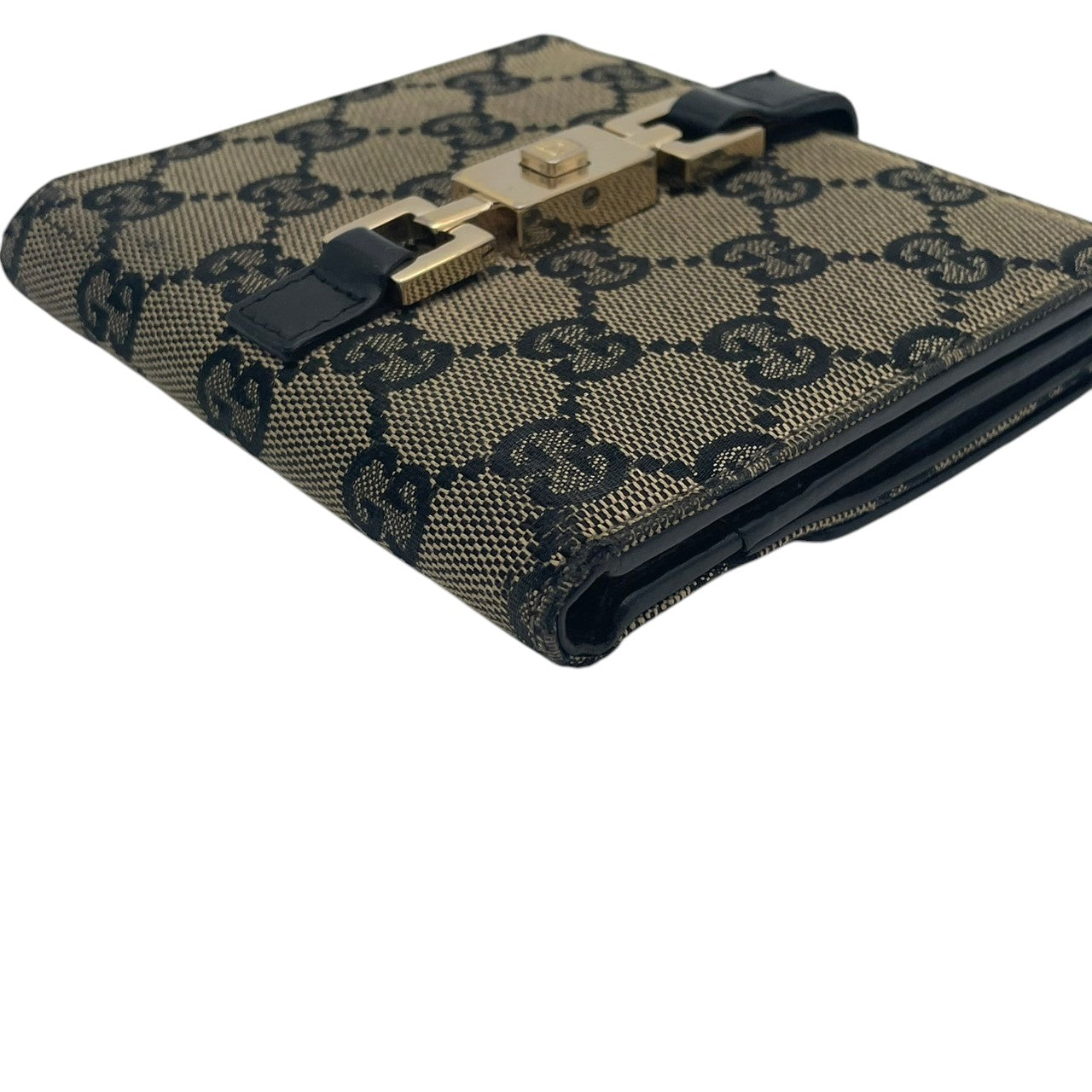 【良品】グッチ ジャッキー GGキャンバス 二つ折り財布 コンパクトウォレット ベージュ ブラック レザー レディース 人気 定番 ブランド ビジネス カジュアル 上品 エレガント 高級感 普段使い お出かけ 旅行 ギフト プレゼント 希少 W3