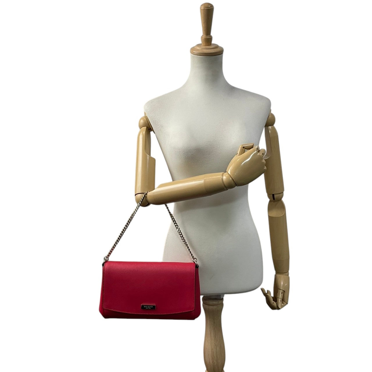 【美品】ケイトスペード バッグ ローレル ウェイ グリア サフィアーノ レザー 本革 レッド 赤 ゴールド金具 ショルダー ハンドバッグ クロスボディ フラップ 2WAY 斜め掛け 肩掛け コンパクト パーティー ドレス 結婚式 旅行 お出かけ 人気 S95