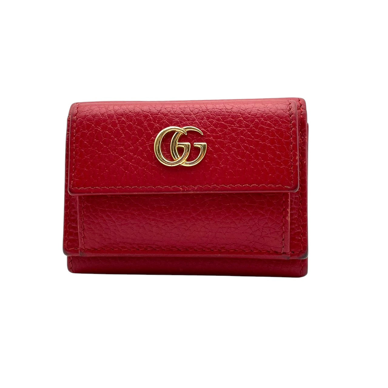グッチ 財布 プチマーモント GGマーモント 三つ折り財布 ミニ財布 コンパクトウォレット 本革 ローズレッド レッド 赤系 ゴールド金具 ダブルG クラシック エレガント スタイリッシュ カジュアル 上品 ミニマル トレンド レディース 定名 人気 W5