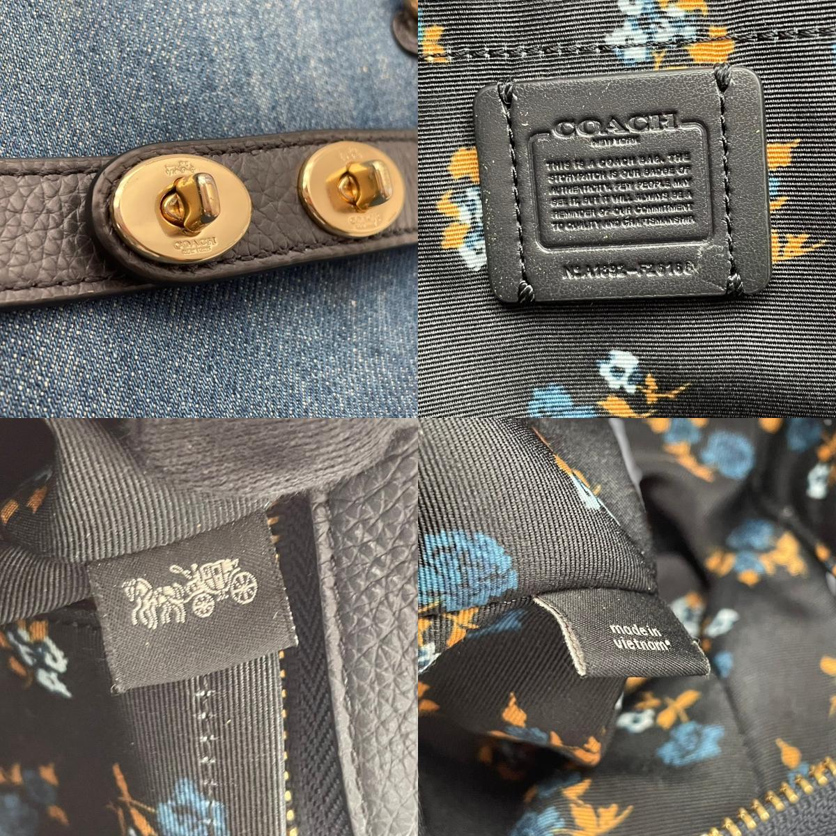 コーチ バッグ スワッガー デニム 切替 2WAY ショルダーバッグ ハンドバッグ クロスボディ 斜め掛け 肩掛け 手提げ 本革 ブルー ブラック 黒 ゴールド金具 エレガント クラシック スタイリッシュ カジュアル 上品 お出かけ デイリー S97