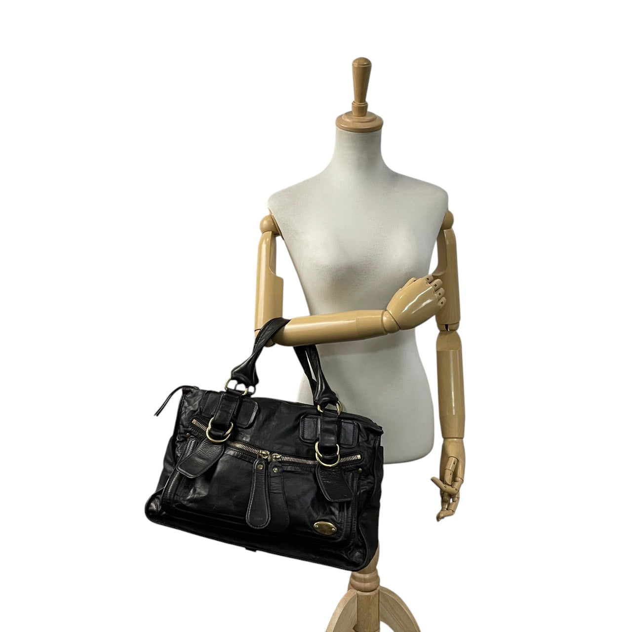 Chloé クロエ バッグ ベイ レザー ハンドバッグ Y2K archive vintage 本革 スムースレザー ブラック 黒 ゴールド金具 エレガント クラシック スタイリッシュ カジュアル 上品 ボストンバッグ 大容量 S9