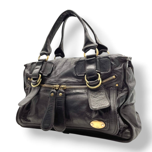 Chloé クロエ バッグ ベイ レザー ハンドバッグ Y2K archive vintage 本革 スムースレザー ブラック 黒 ゴールド金具 エレガント クラシック スタイリッシュ カジュアル 上品 ボストンバッグ 大容量 S9