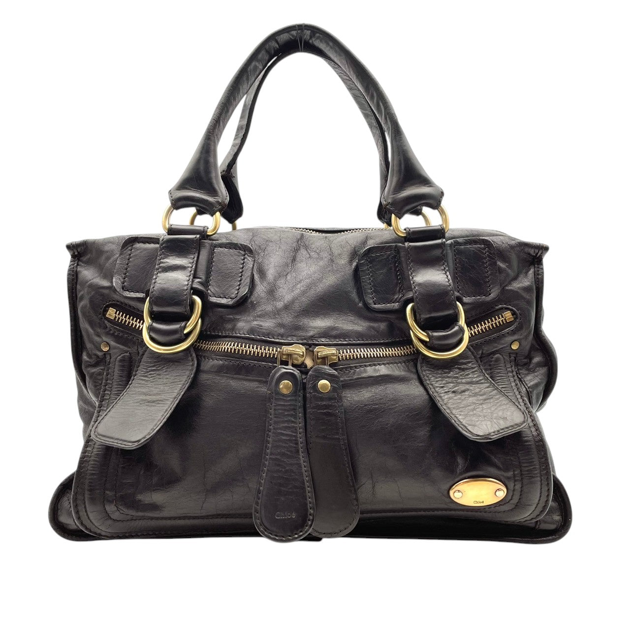 Chloé クロエ バッグ ベイ レザー ハンドバッグ Y2K archive vintage 本革 スムースレザー ブラック 黒 ゴールド金具 エレガント クラシック スタイリッシュ カジュアル 上品 ボストンバッグ 大容量 S9
